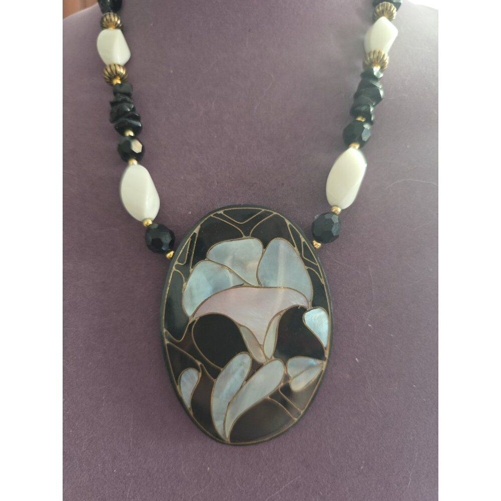 Vintage Lee Sands Flower Necklace 70s Mother Of Pearl Inlay 40$